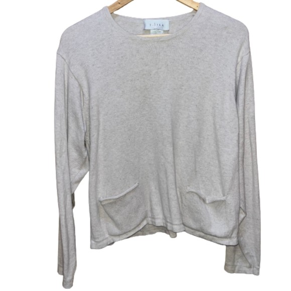 J. Jill Women's PS Cotton Neutrals Beige Pullover Pockets Sweater Coastal - Picture 1 of 10